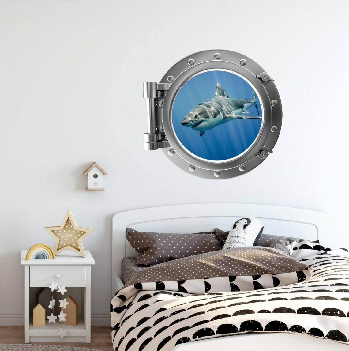 PortScape Shark #4 Ocean Sea Porthole 3D Window Wall Decal Vinyl Wall Sticker