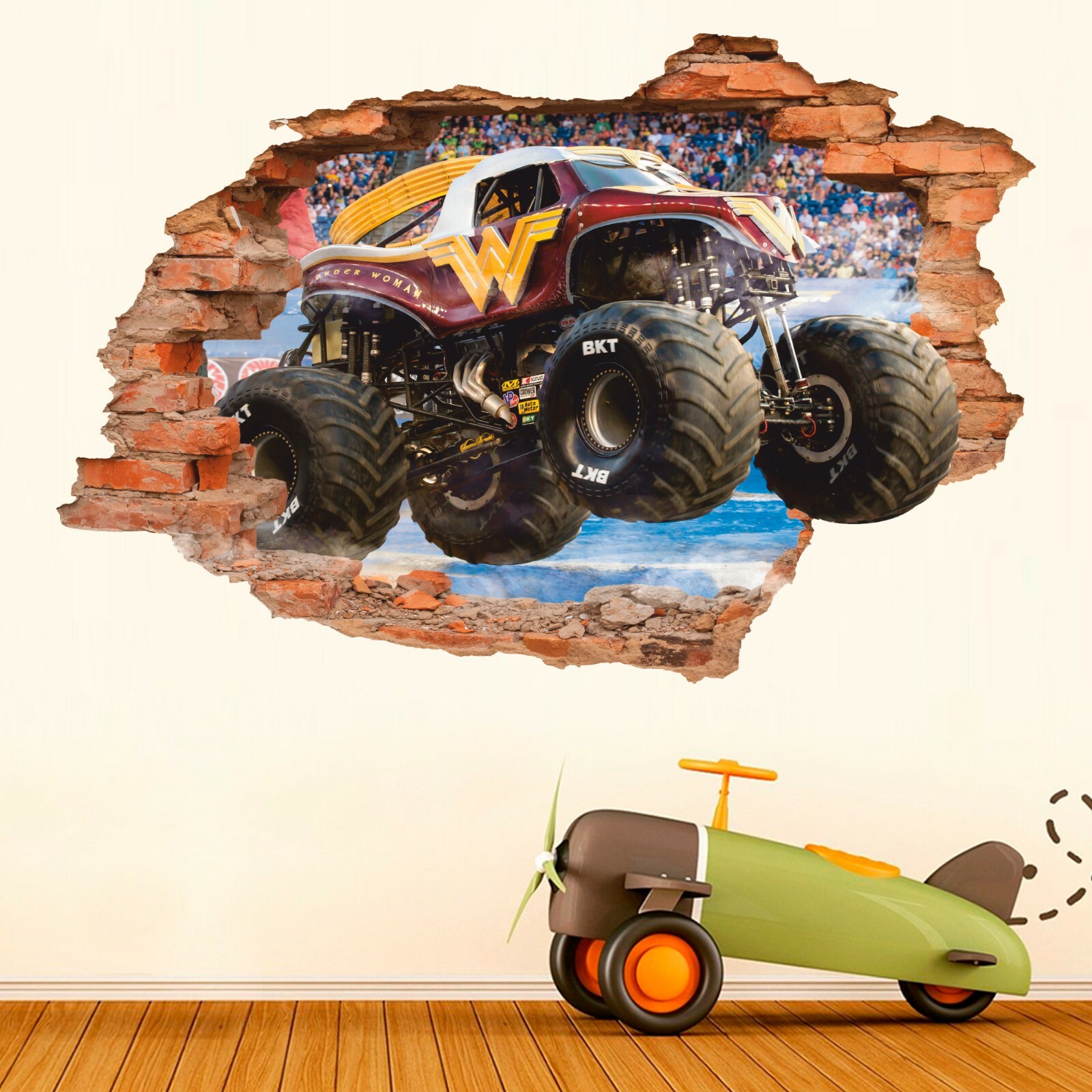 Monster Truck 3D Wall Decal, Monster Truck Wall Sticker, Spots Car, Decor