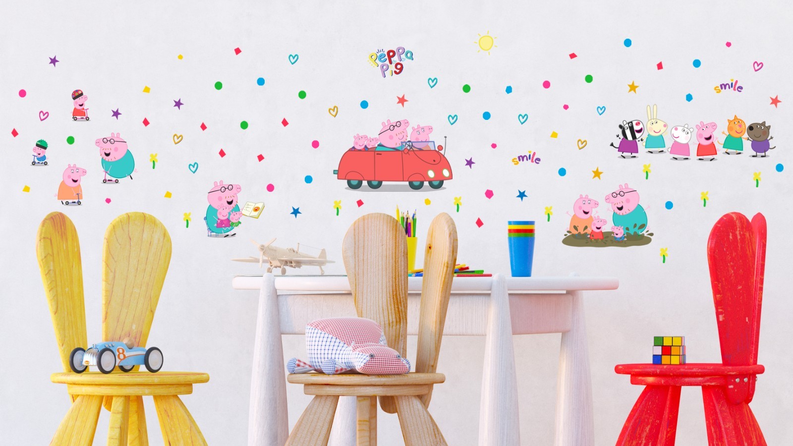 Peppa Pig Wall Stickers SET for kids boys bedroom Decor Vinyl Decals pink
