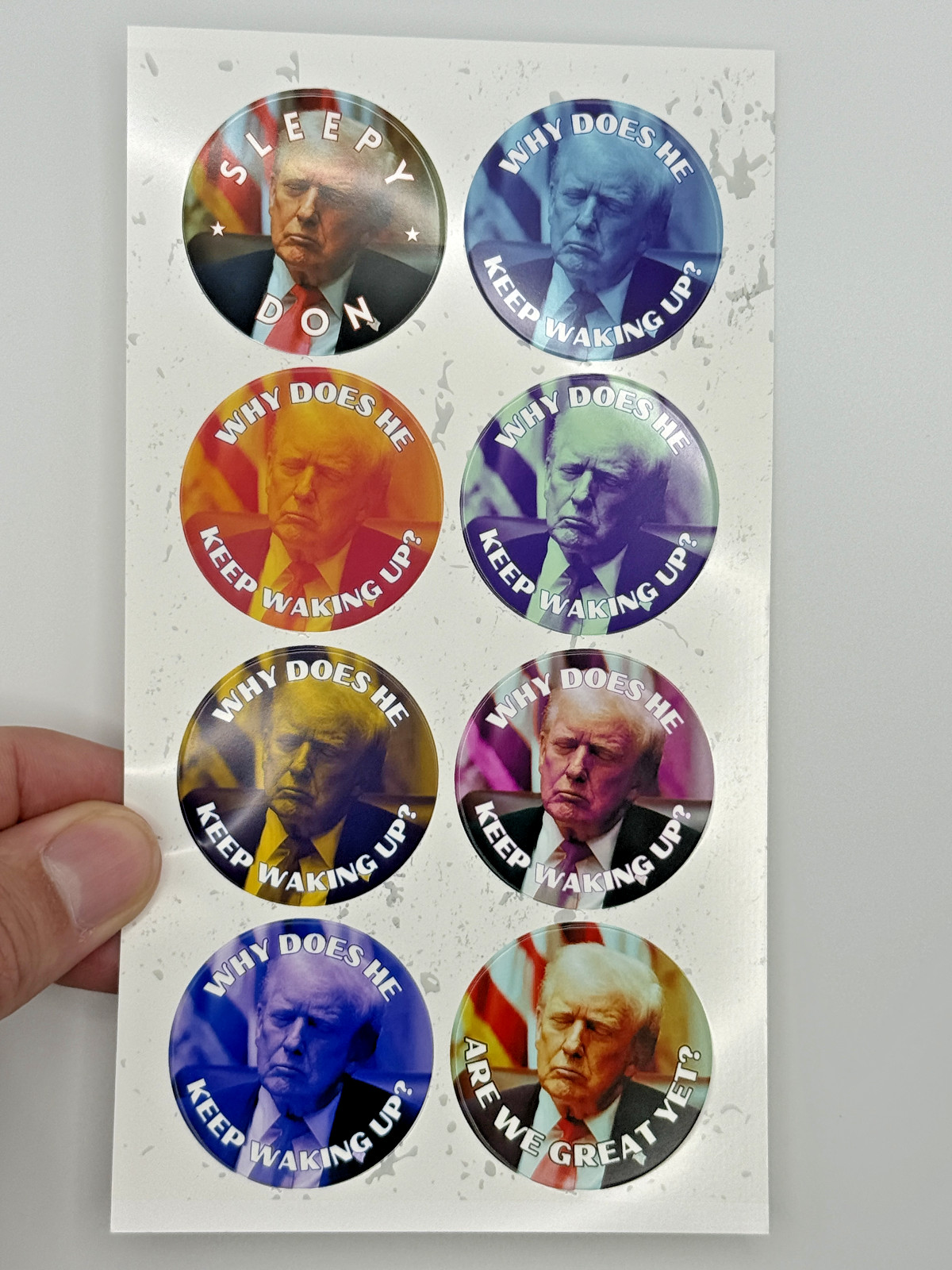 Donald Trump Asleep Stickers 8pc Assorted Anti Trump Political Humor Decals 2"