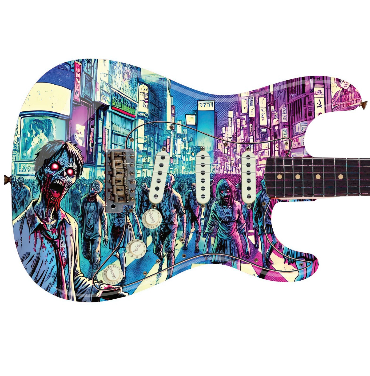 Guitar or Bass Custom Skin Wrap 'Tokyo Zombie Horde' Manga Style Printed Graphic