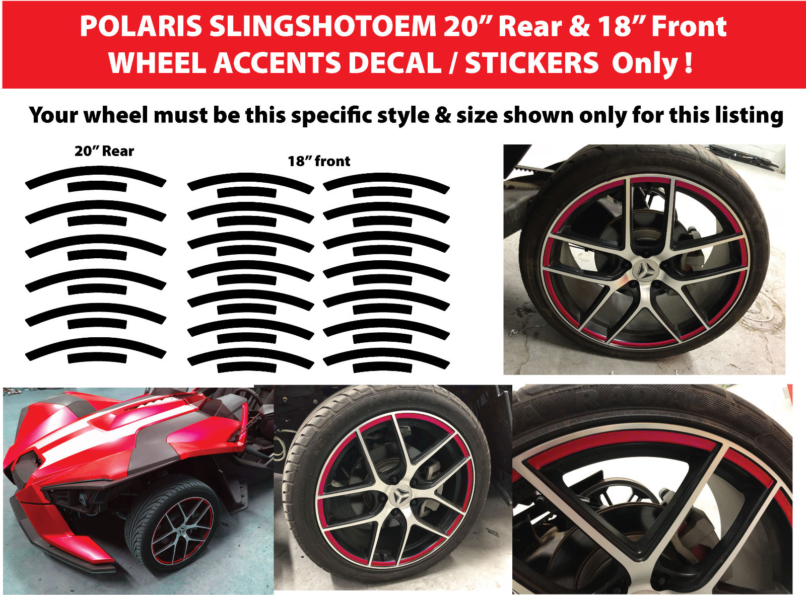 POLARIS SLINGSHOT WHEEL ACCENT DECALS STICKERS FOR 18"Front & 20"Rear OEM Style