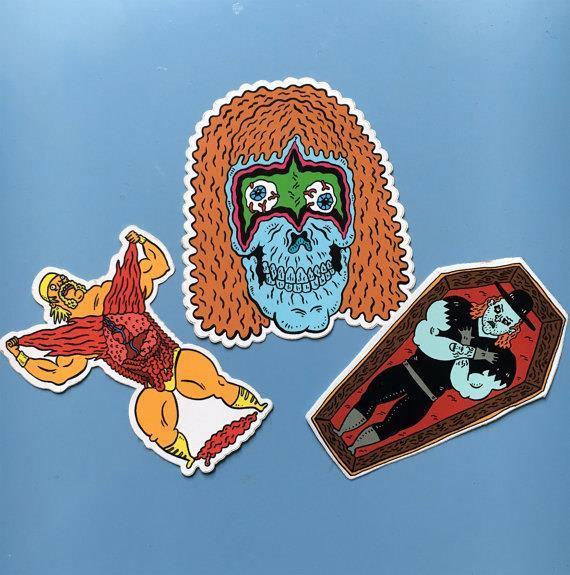 WRESTLING STICKERS – DEATH MATCH #1 SET OF 3 STICKERS BY RUSSEL TAYSOM