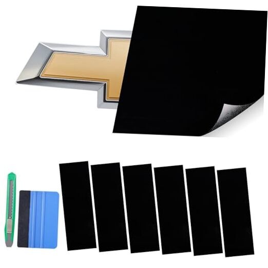 Auto Emblem Vinyl Wrap Kit, 6PCS Compatible with Chevy Bowtie High Gloss Black