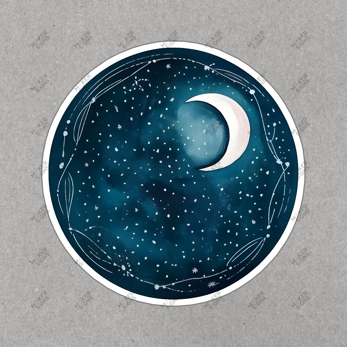 Whimsical Night Sky Decor Navy Blue Crescent Moon and Star Wall Art #7548