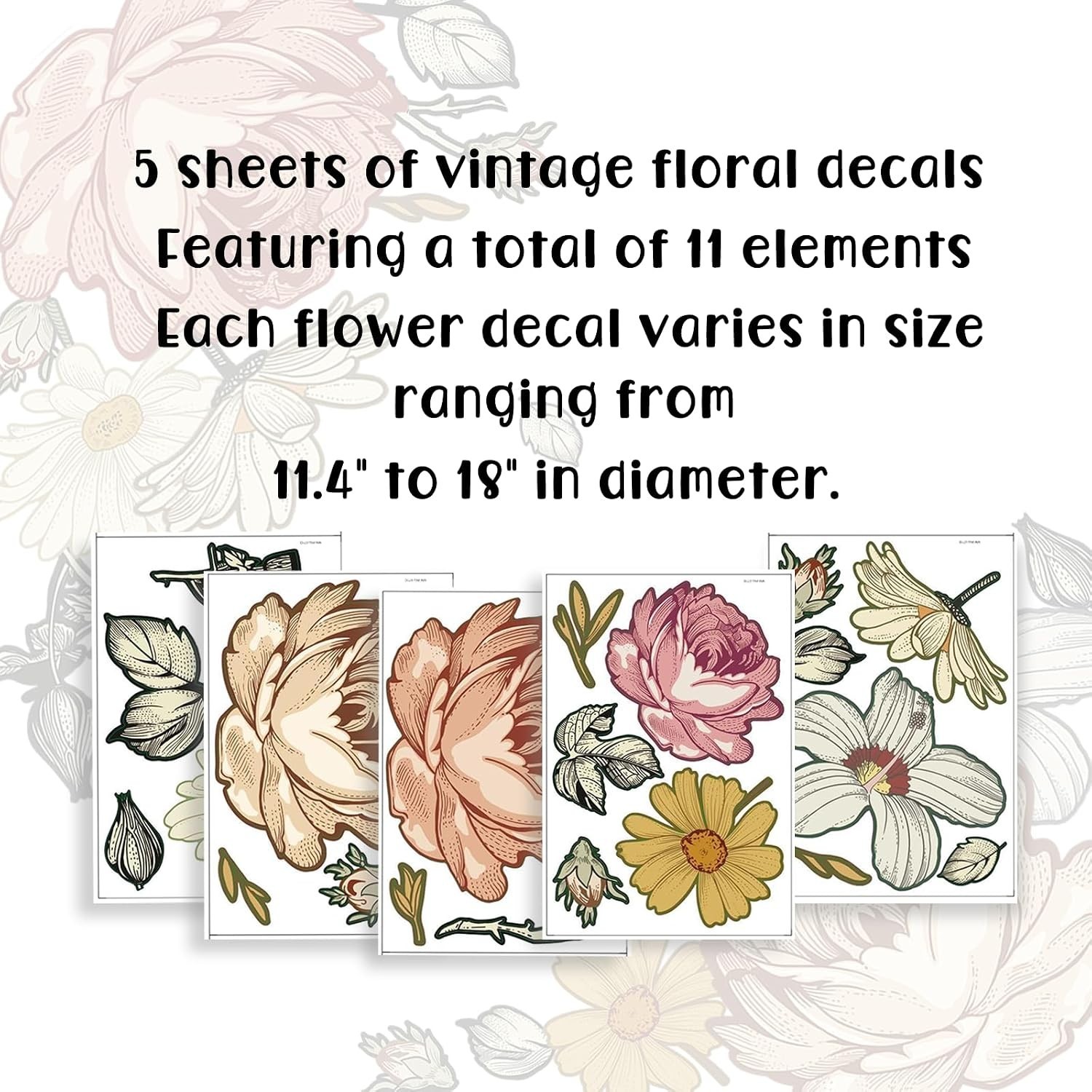 Vintage Peony & Daisies Wall Sticker – Elegant Floral Decal for Indoor Charm