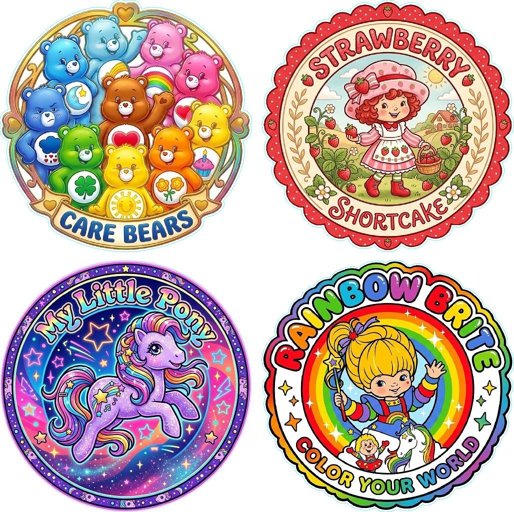 Custom set of 80's Nostalgic Collectable Rainbow Pony Bears Shortcake 7" Circle