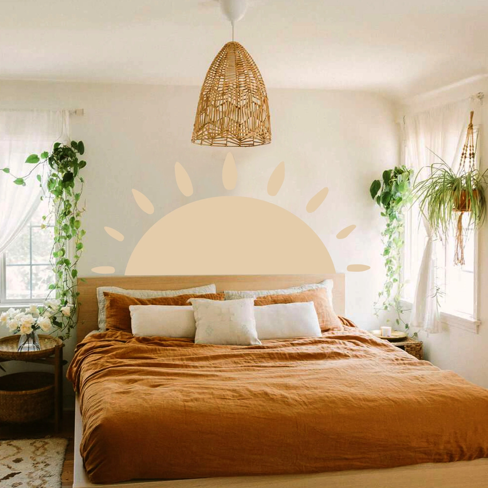 Boho Sun Wall Decal – Half Shape Sunshine Large Sticker Decor For Nursery Kids