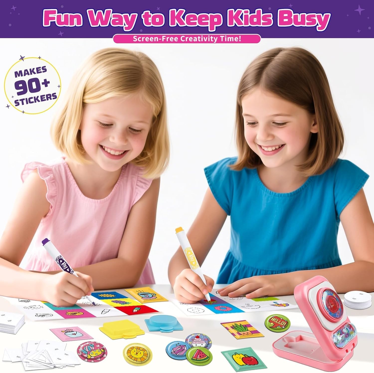 Creative Sticker Maker Kit – 90 Puffy Stickers with 7 Markers for Arts & Crafts