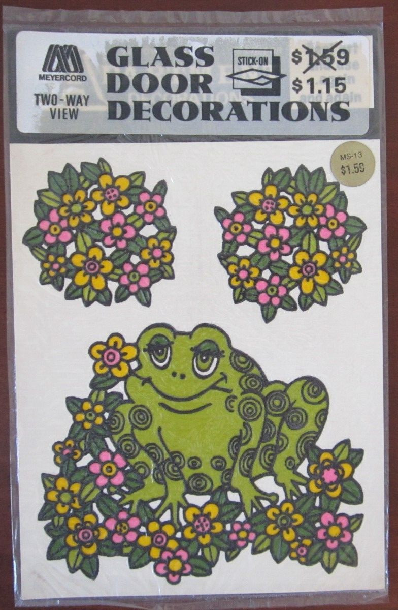 Meyercord VintageTwo Way View Glass Door Decorations Frog Flowers ~ NOS