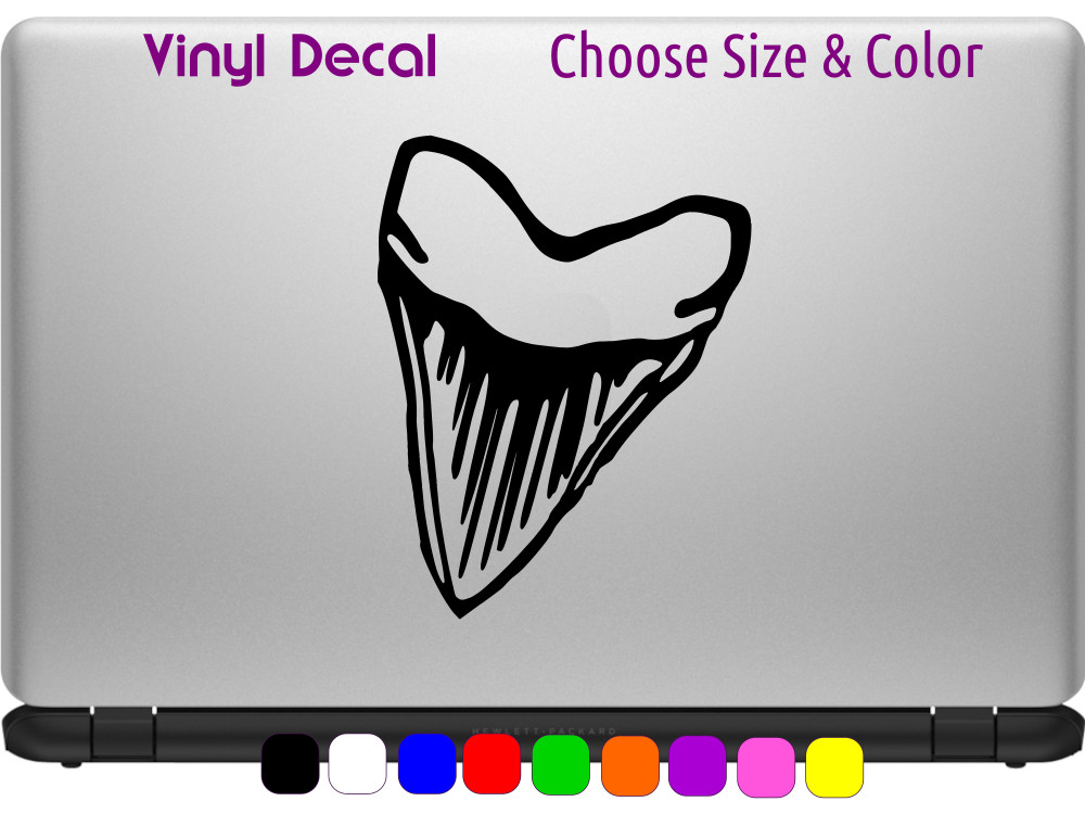 Megalodon Shark Tooth Fossil Decal Laptop Car Window CHOOSE SIZE COLOR