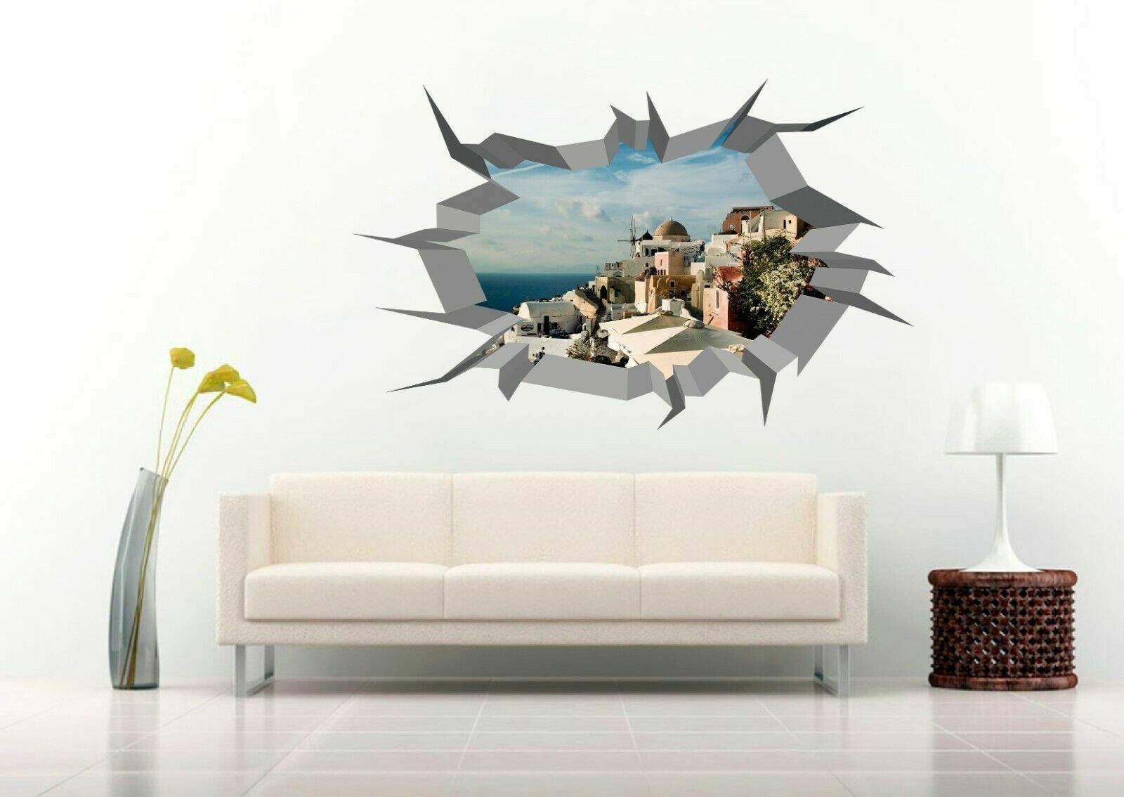 Greek Landscape 3D Crack Hole Wall Decal Removable Vinyl Sticker Mural Art Decor
