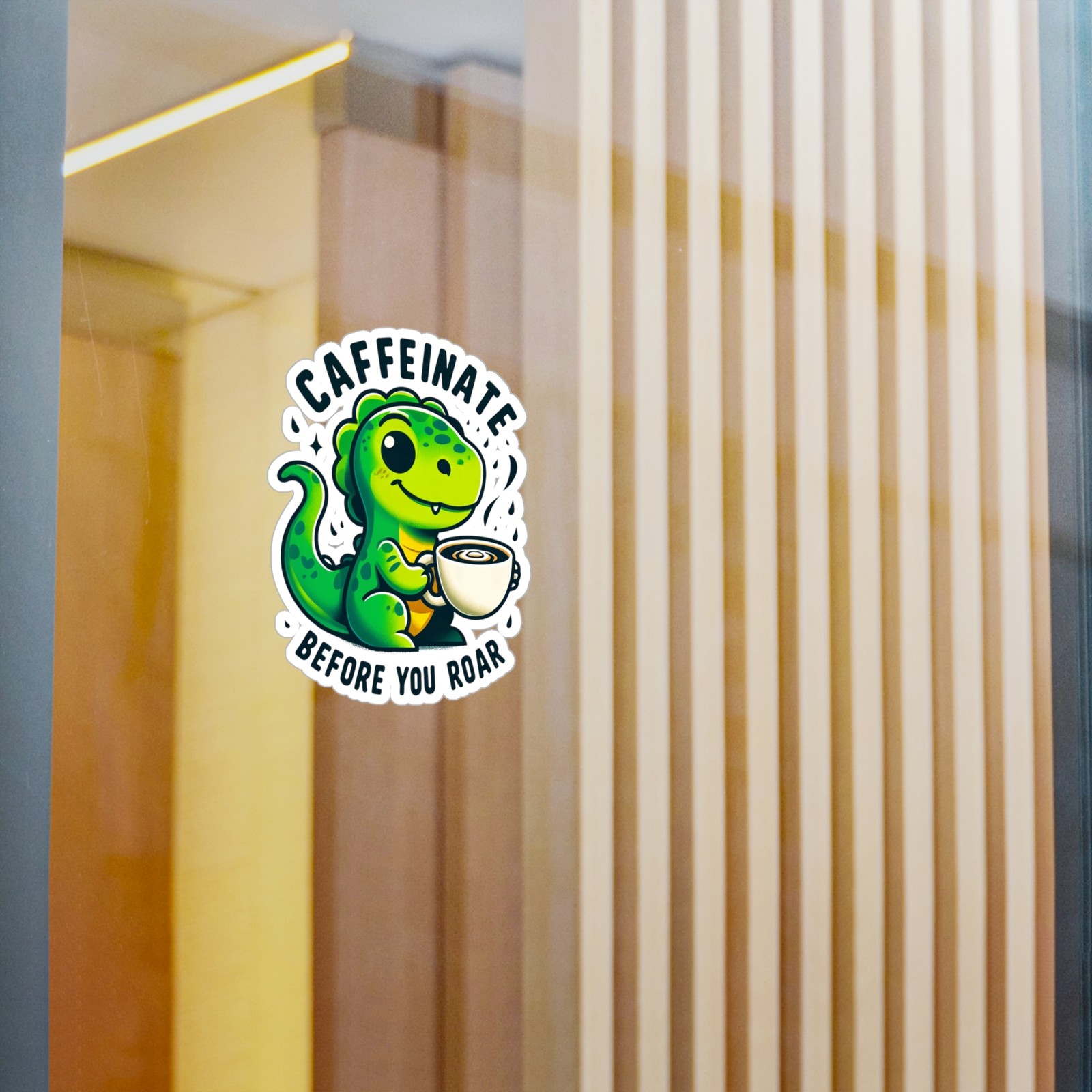 Dinosaur Coffee Sticker Vinyl Matte Glossy Label Decal