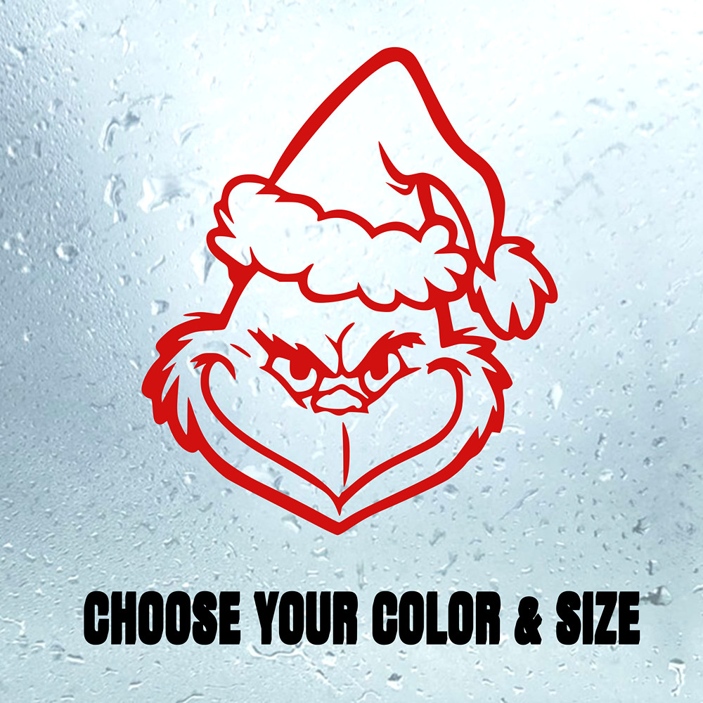 Grinch Face Christmas Sticker | Funny Holiday Vinyl Decal Car Truck Window Decor