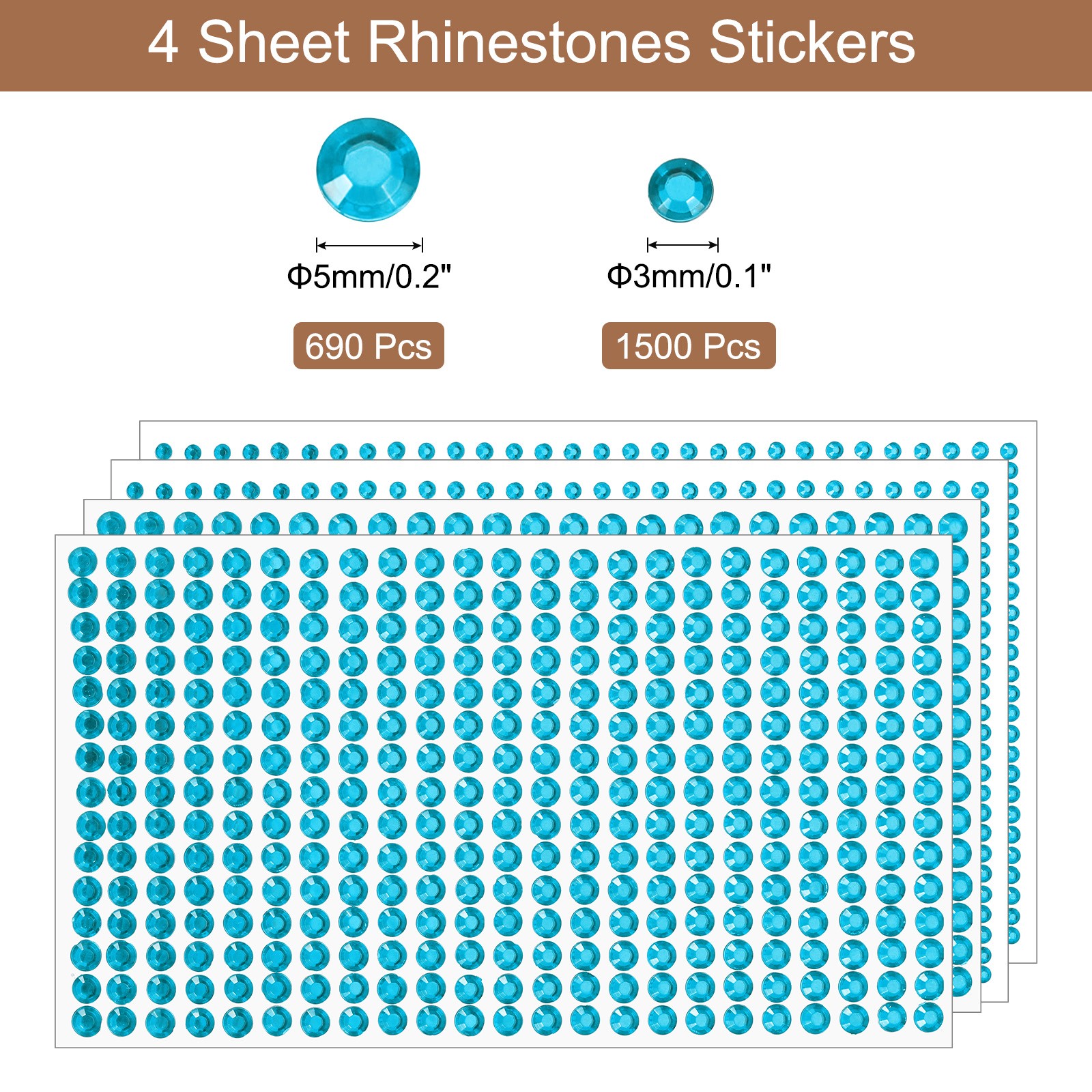 2190Pcs 3mm/5mm Self-Adhesive Rhinestone Stickers for Craft 4 Sheet Blue
