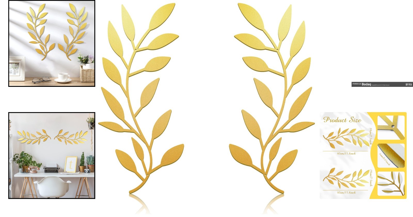 Set of 2 Gold Metal Leaf Wall Hanging – Perfect Art for Living Room & Hallway