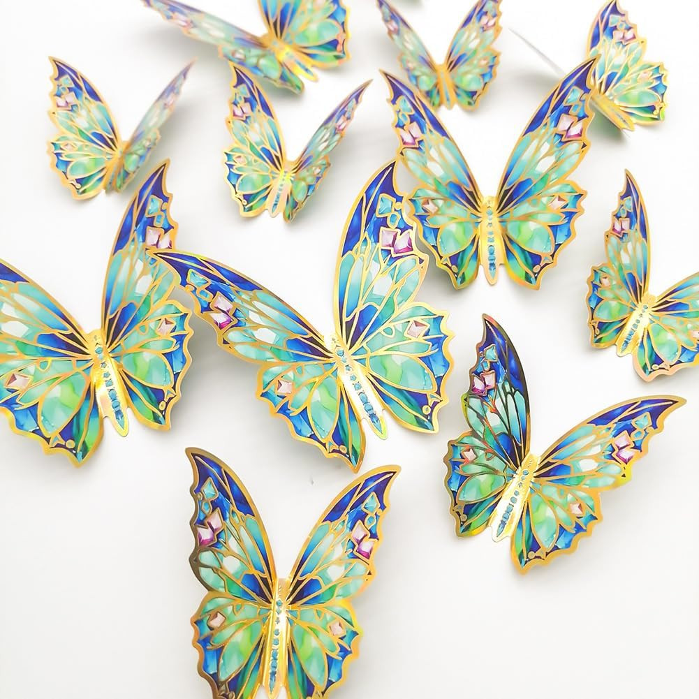 12Pcs Golden Edged Butterfly Wall Sticker 3D Butterflies Room Decor Decals Home