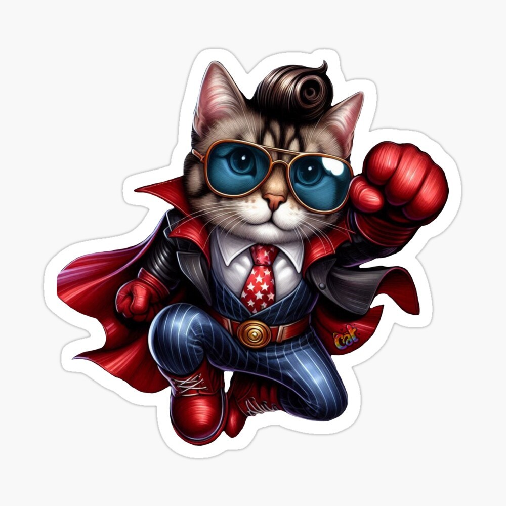 Action Cat – Mighty Meow-man Sticker by C Autumn Trapp Original Art 3" x 3"