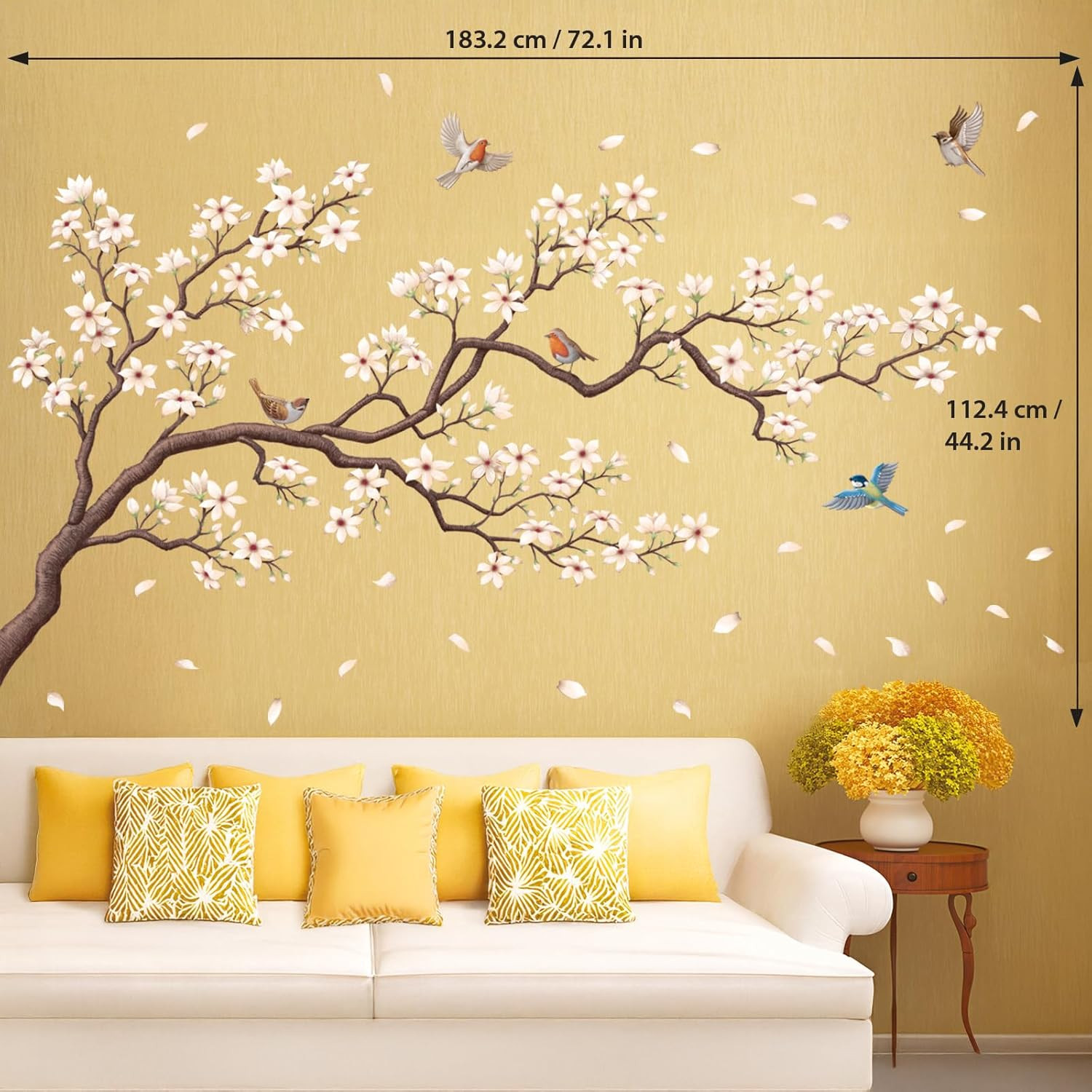 Oriental Flower Tree Wall Stickers Decals White Cherry Blossom Peel and Stick Be