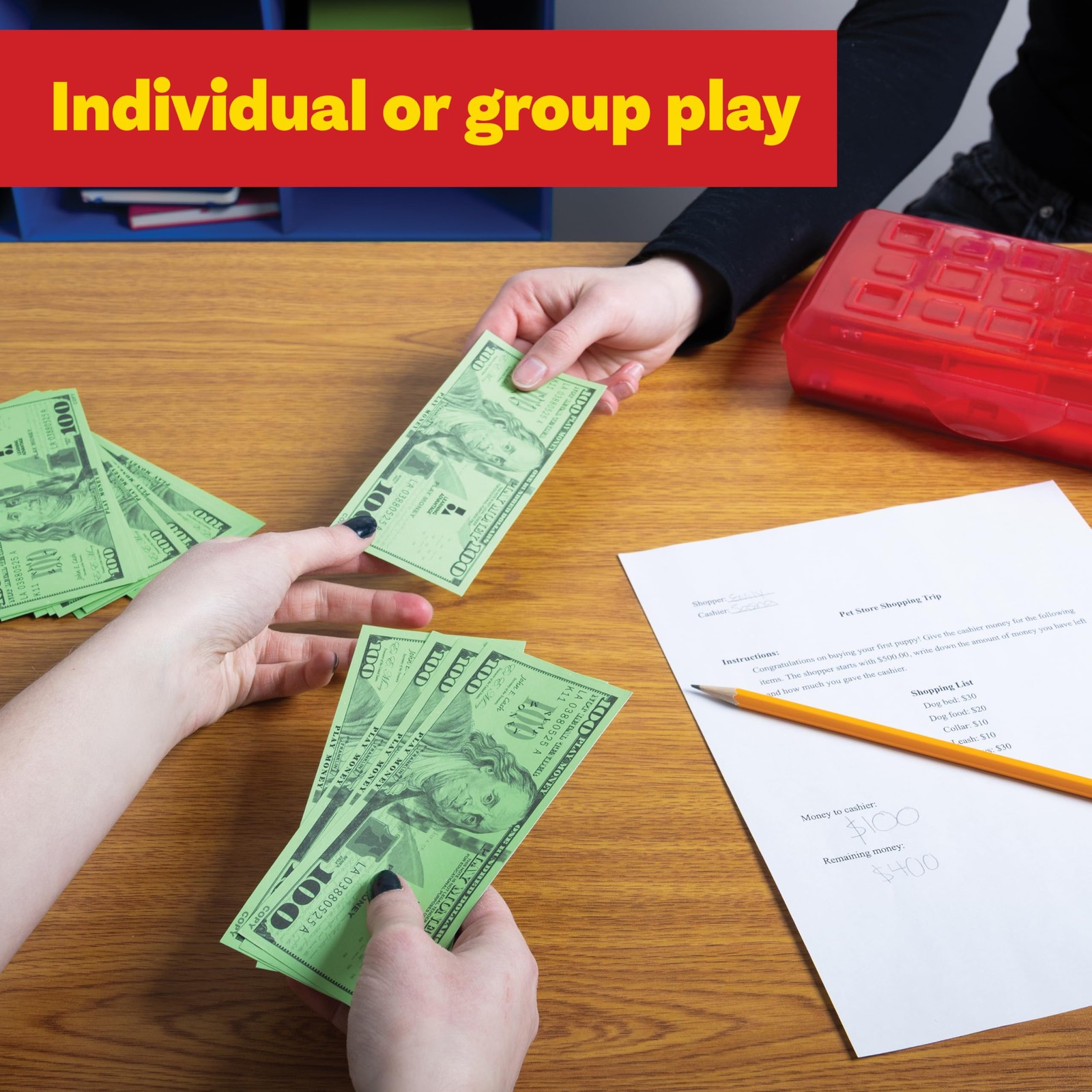 Learning Advantage One Hundred Dollar Play Bills | 6.25 x 2.5 inches, Green