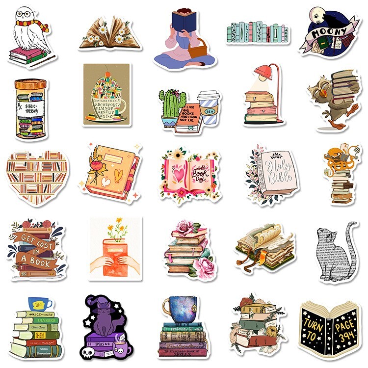 300pcs Book Lover Vinyl Stickers, Love Books, Book Worm, Reading 024252626-1