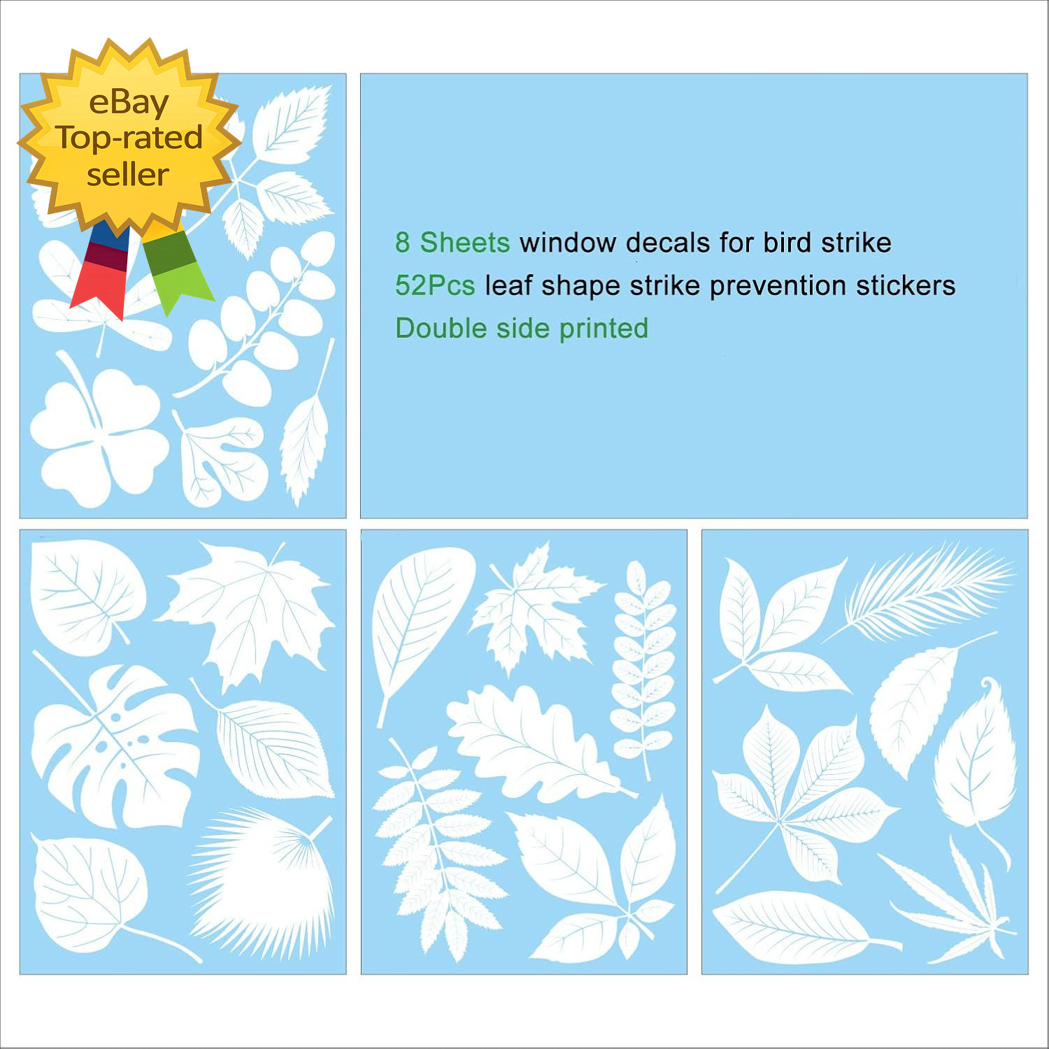 52 Pieces Window Decals Leaf Shape Anti Collision Stickers Bird Safety Glass Set