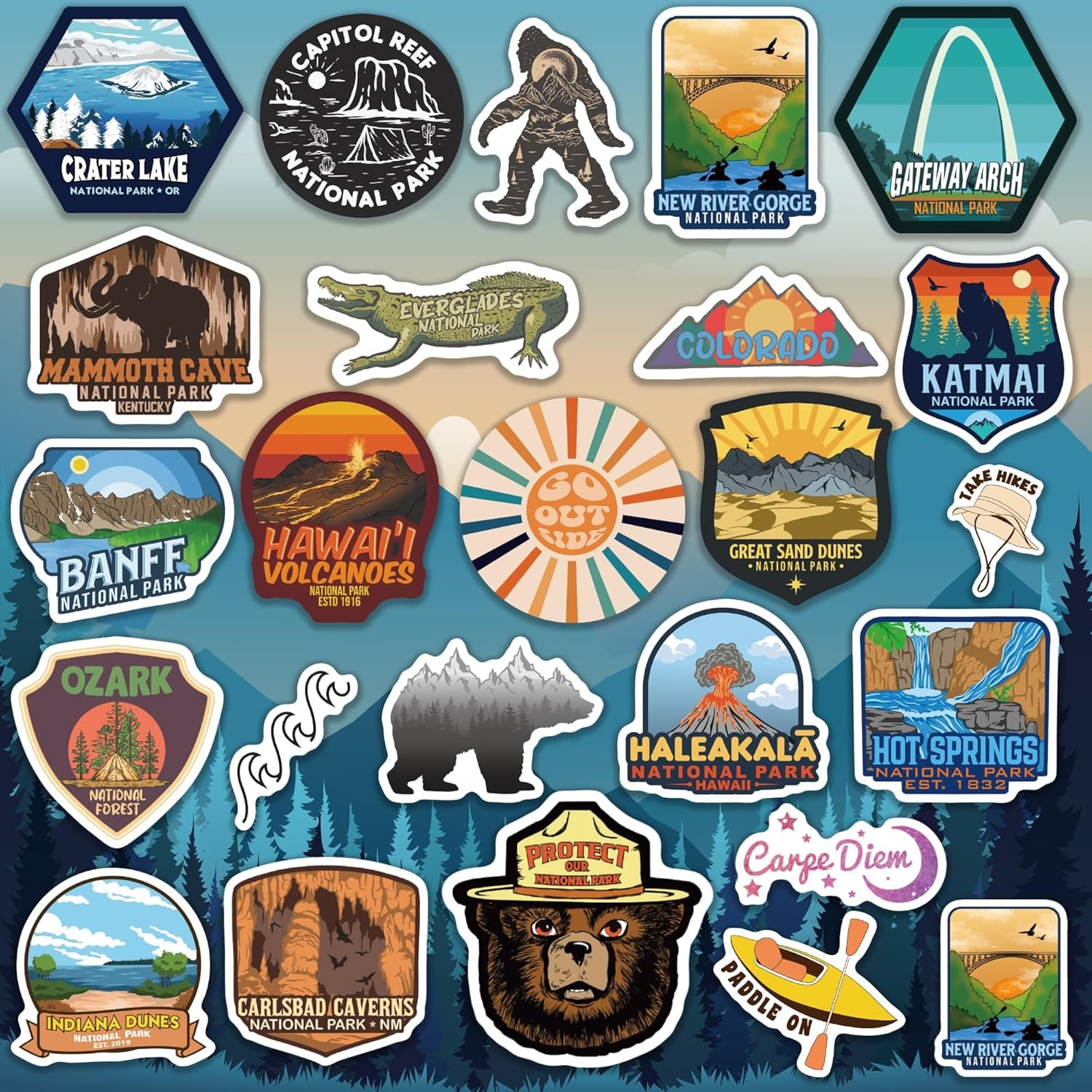 156Pcs National Parks Vinyl Stickers Waterproof for Water Bottles Laptop Car