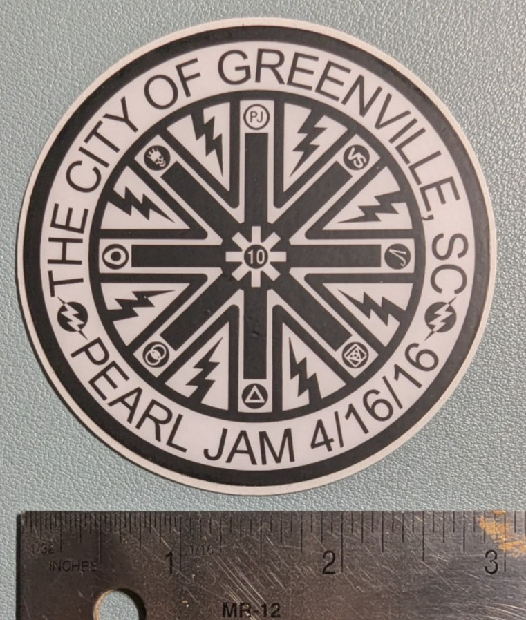 Pearl Jam Decal Sticker Slap 3" Greenville, SC 2016 VS