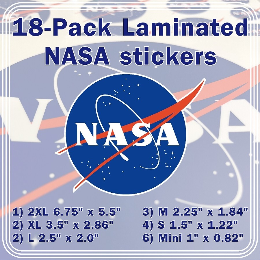 18 Pack NASA Laminated High Quality Stickers for Laptop, Window or Smooth Surfac