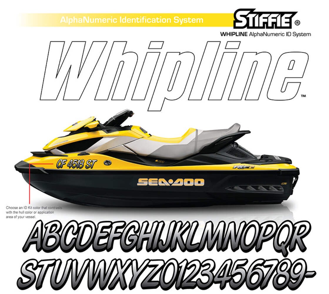 STIFFIE Whipline White/Black 3" Boat & PWC Registration Decals • Numbers Letters