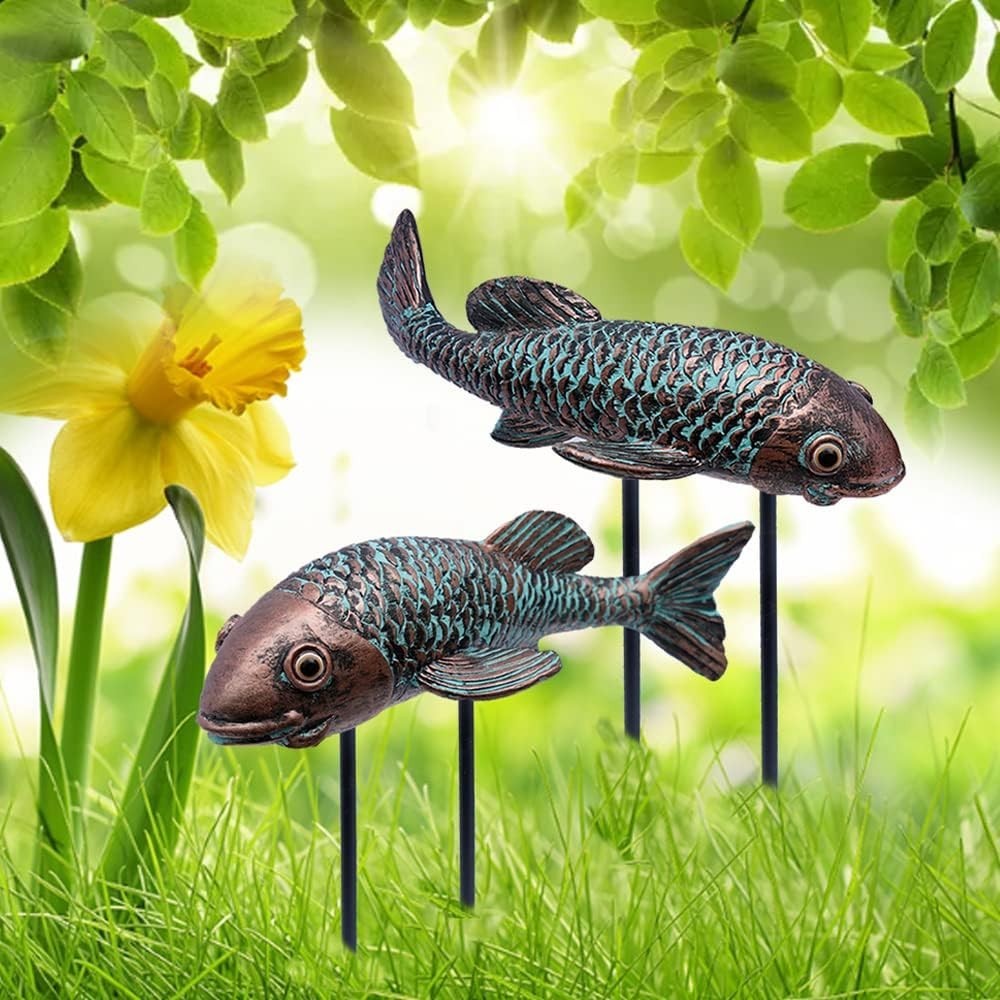 Garden Sculptures & Statues,Koi Fish Decor,Garden Fish Art,Set of 2 Antique