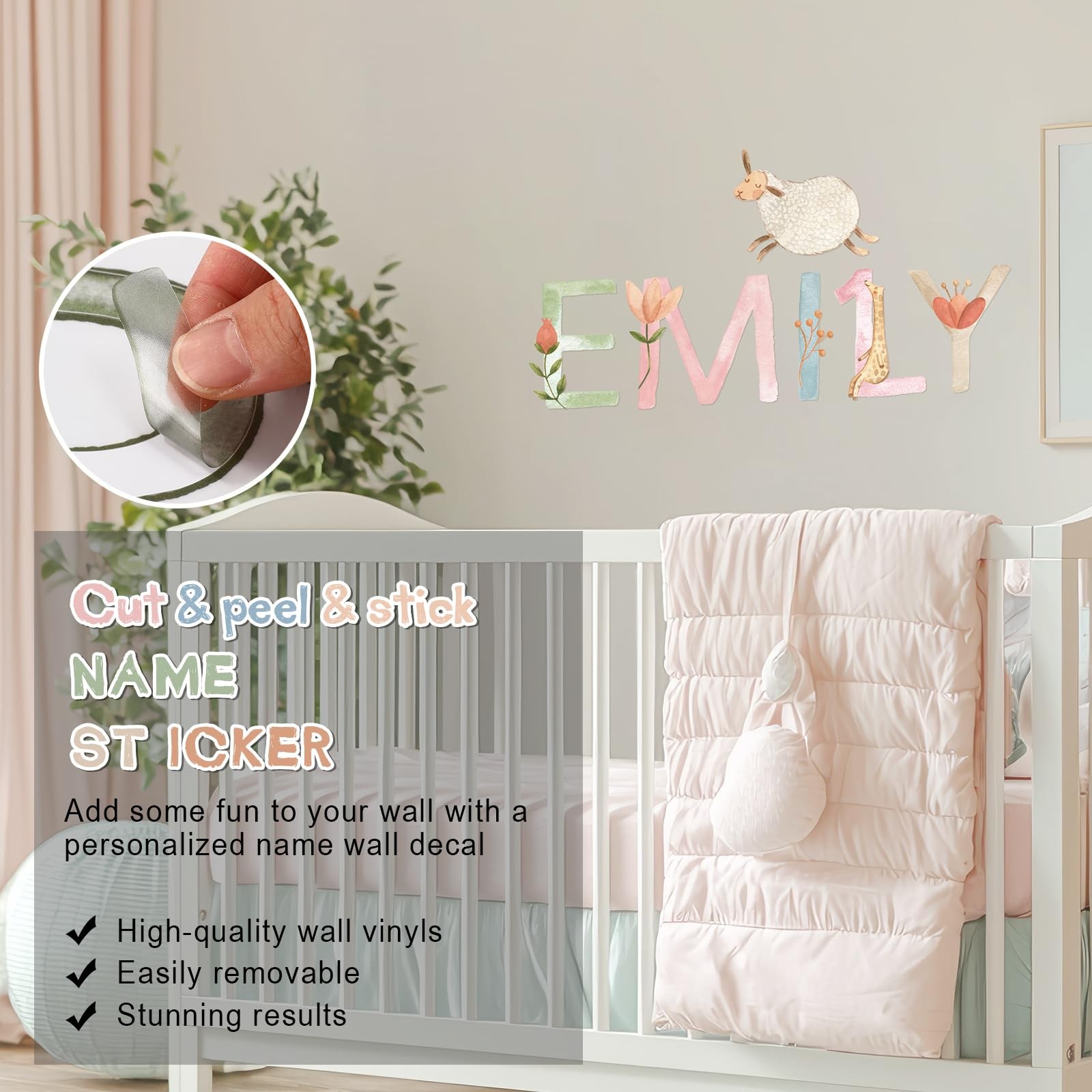 8 Sheets Watercolor Name Wall Decal Sticker Woodland Animal Vinyl Alphabet St…