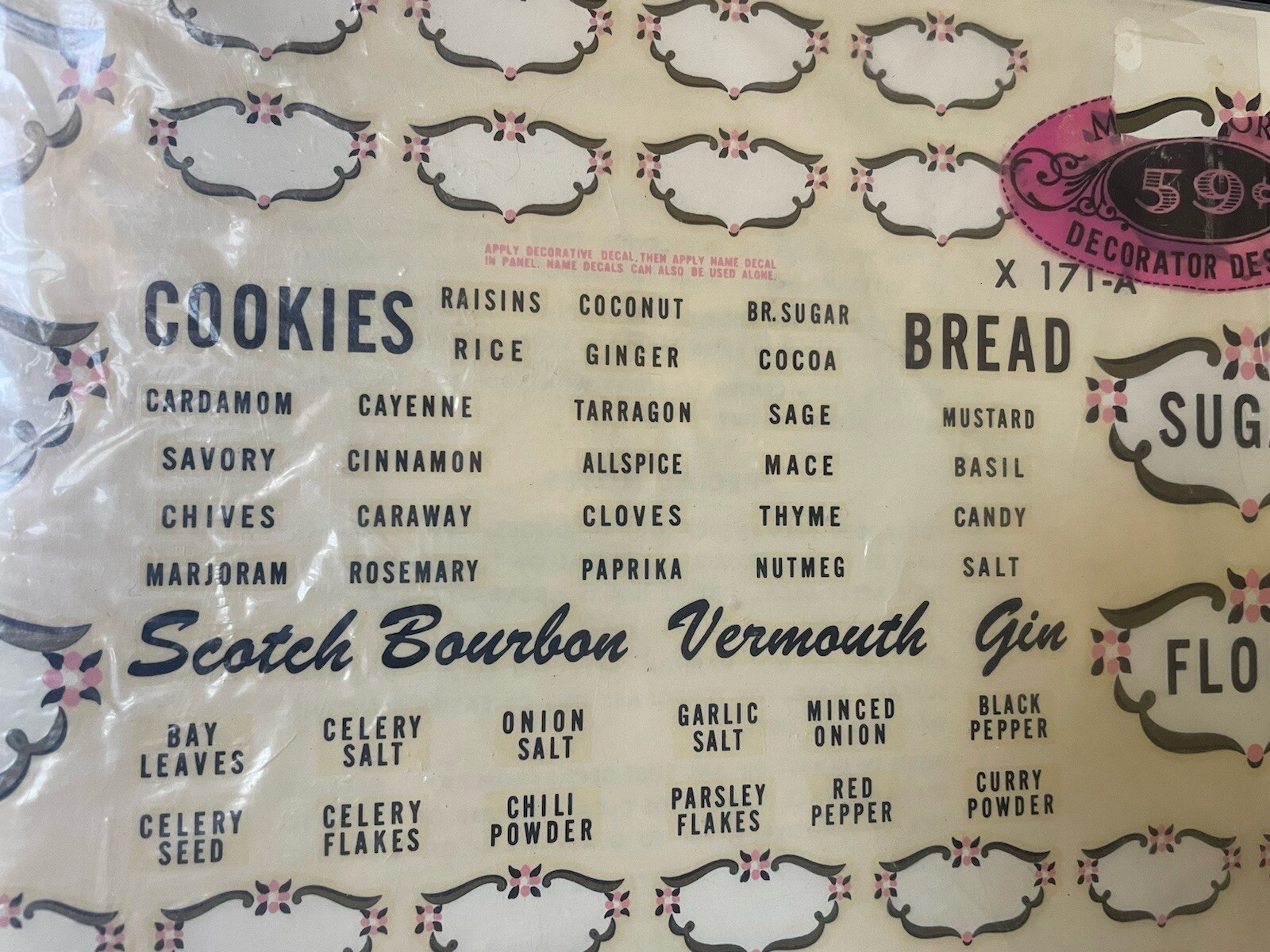 NEW Vintage MEYERCORD Decorative DECALS *Kitchen SPICES FLOWERS Alcohol Drinks