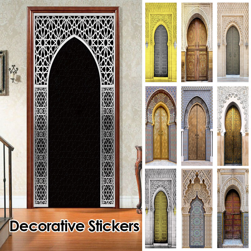 Muslim Arabic Door Sticker Islamic Wallpaper Living Room Door Decor Furniture
