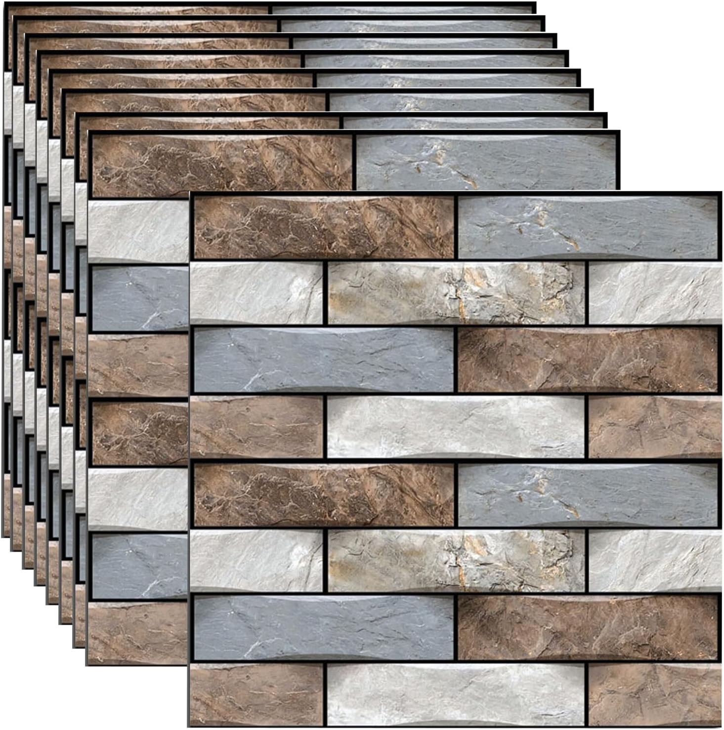 10PCS 30x30cm 3D Faux Stone Foam Peel and Stick Wall Tile Wallpaper Decor