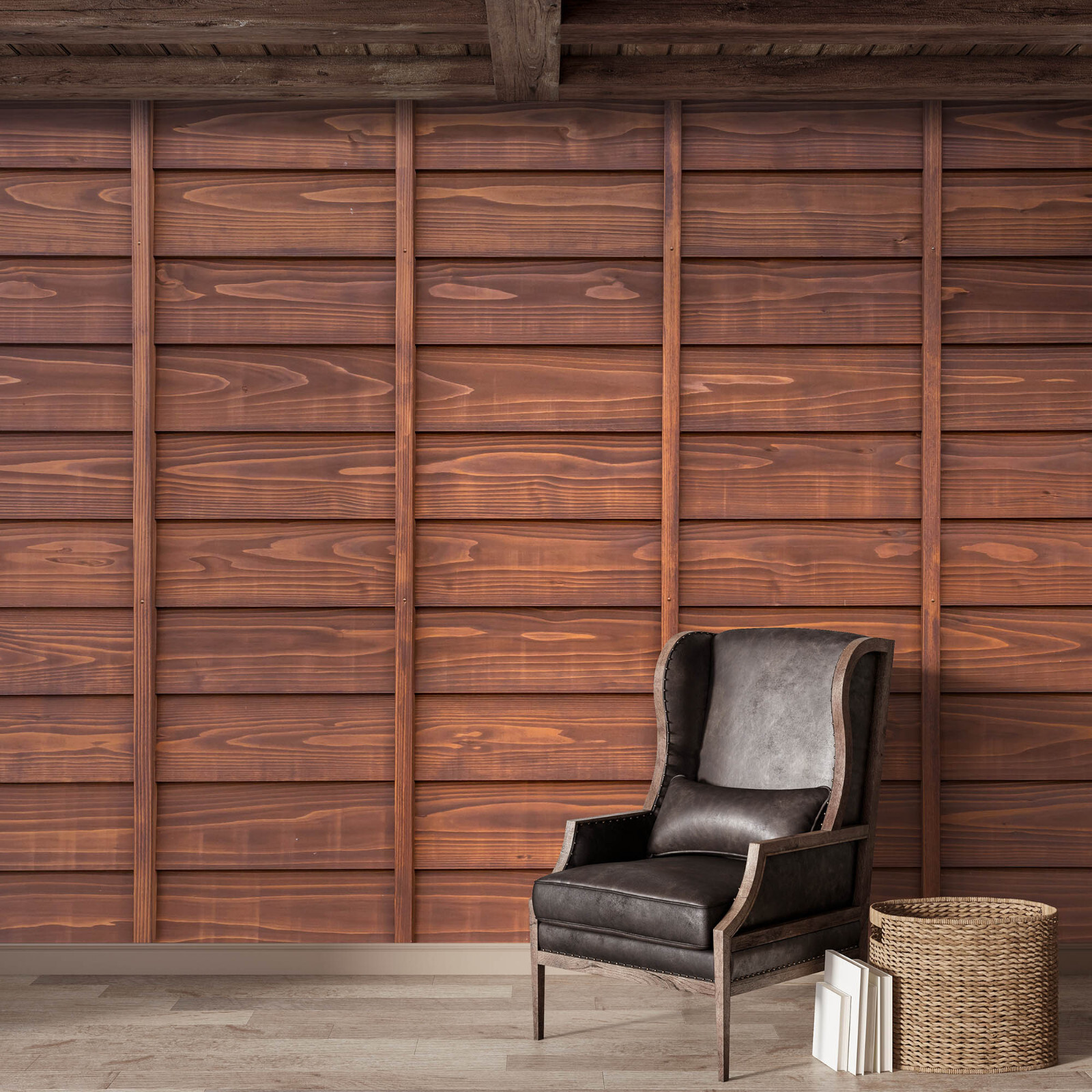 Wooden Wall Mural, Japanese Style Wallpaper, Rustic Wall Art. Self-adhesive