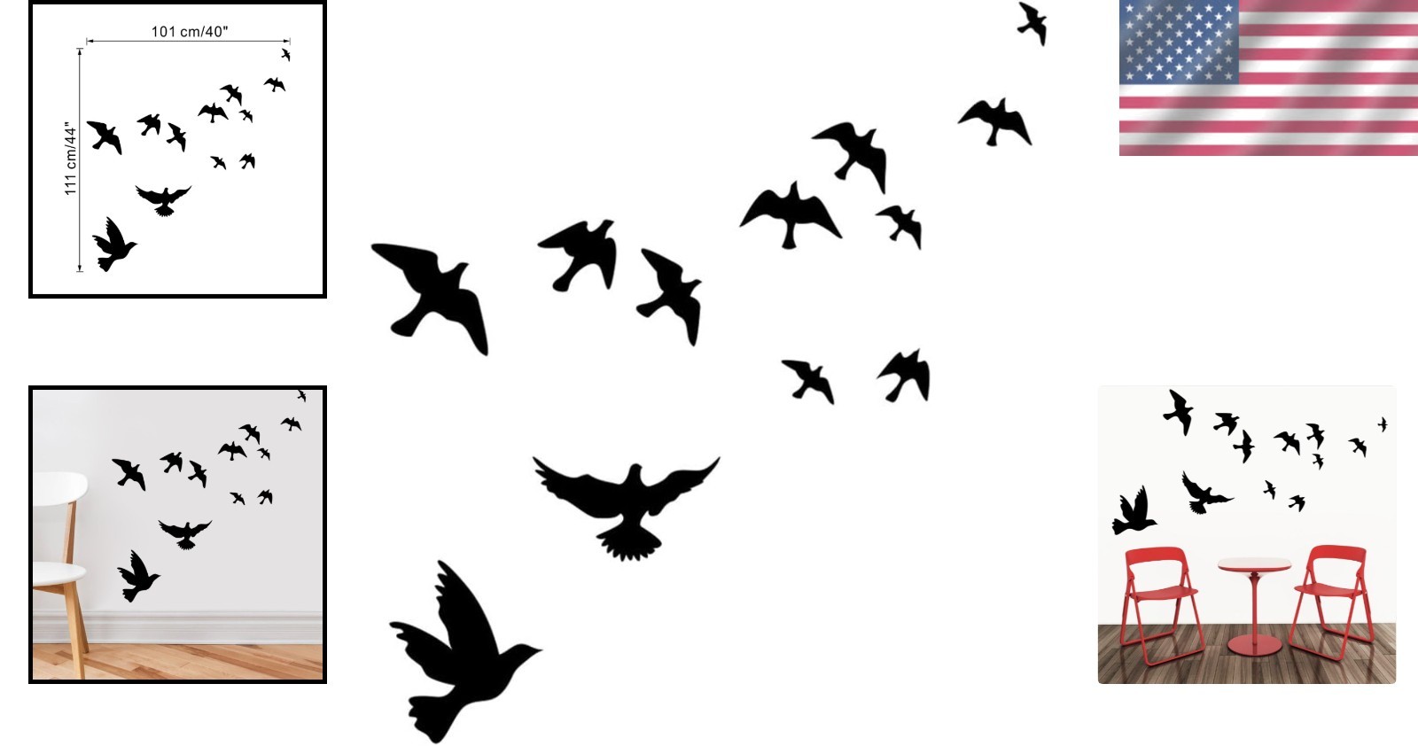 Unique Irregular Shape Black Bird Wall Decal – Modern Vinyl Art for Walls