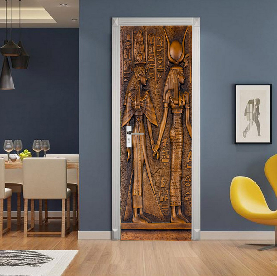 PVC Ancient Egyptian Pharaoh Queen Door Sticker Wall Decals Mural 3D Wallpaper