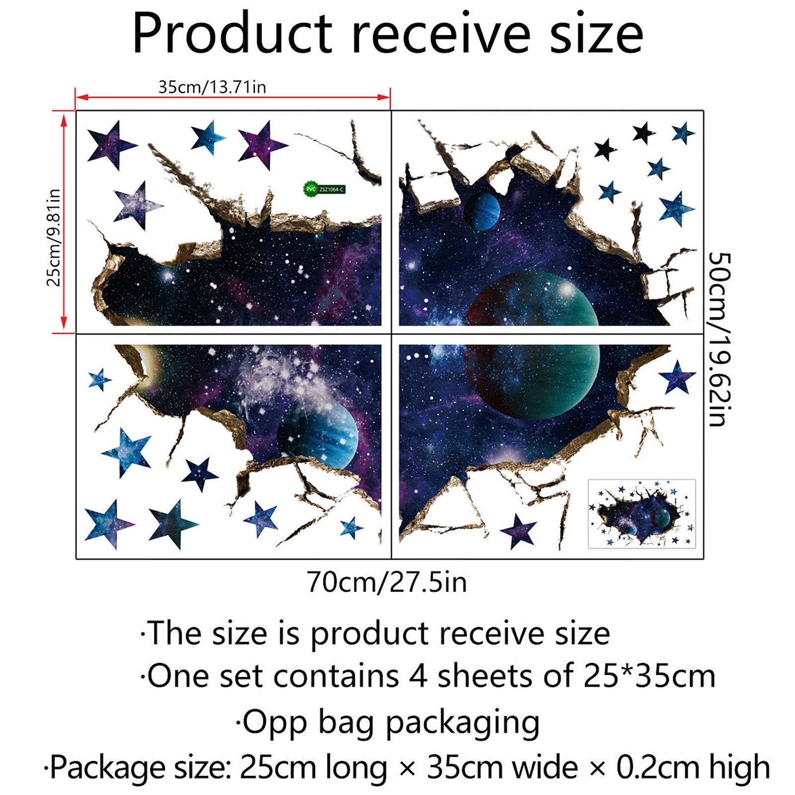 3D Space Galaxy Wall Decor Stickers, Removable Broken Outer Space Planet Waterpr