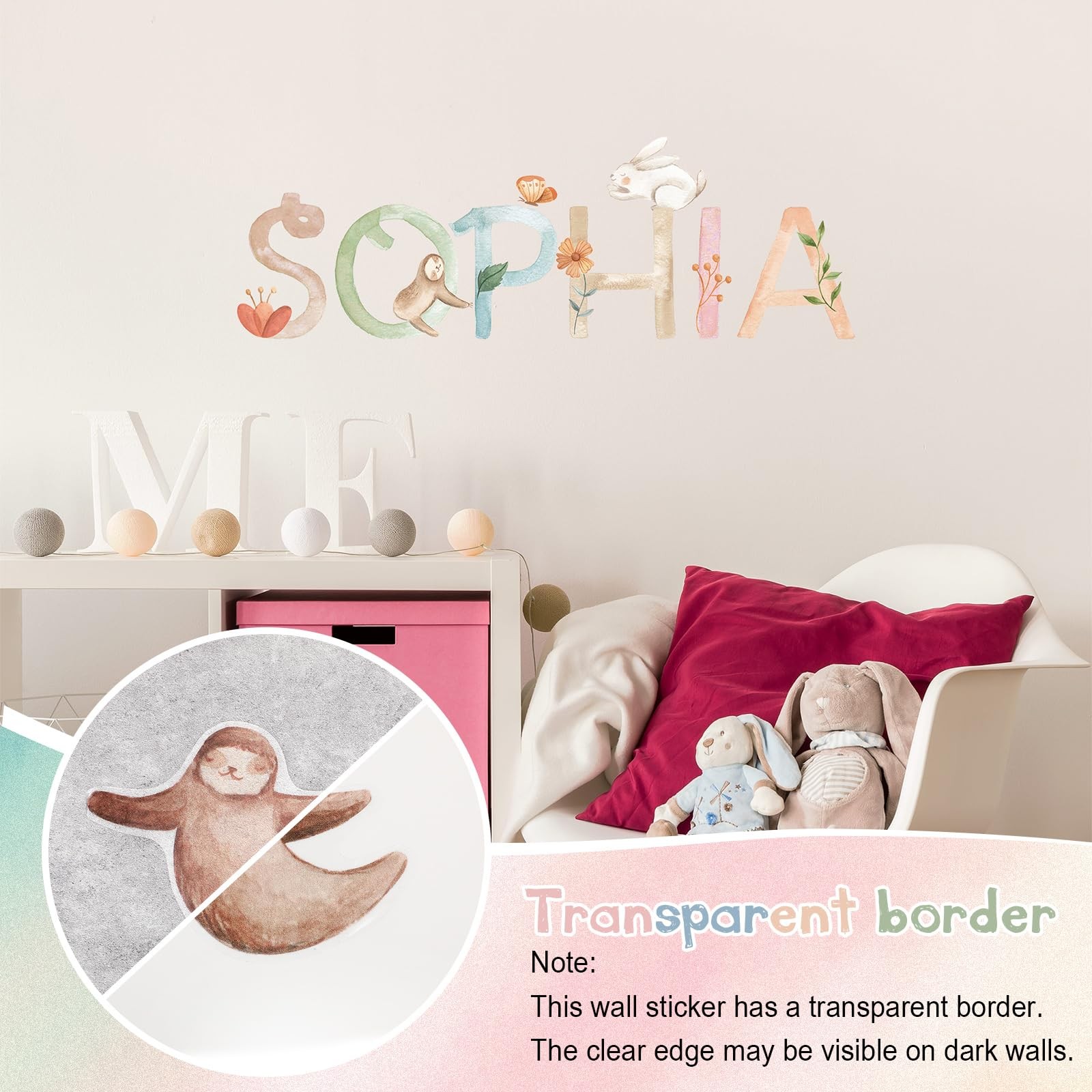 8 Sheets Watercolor Name Wall Decal Sticker Woodland Animal Vinyl Alphabet St…