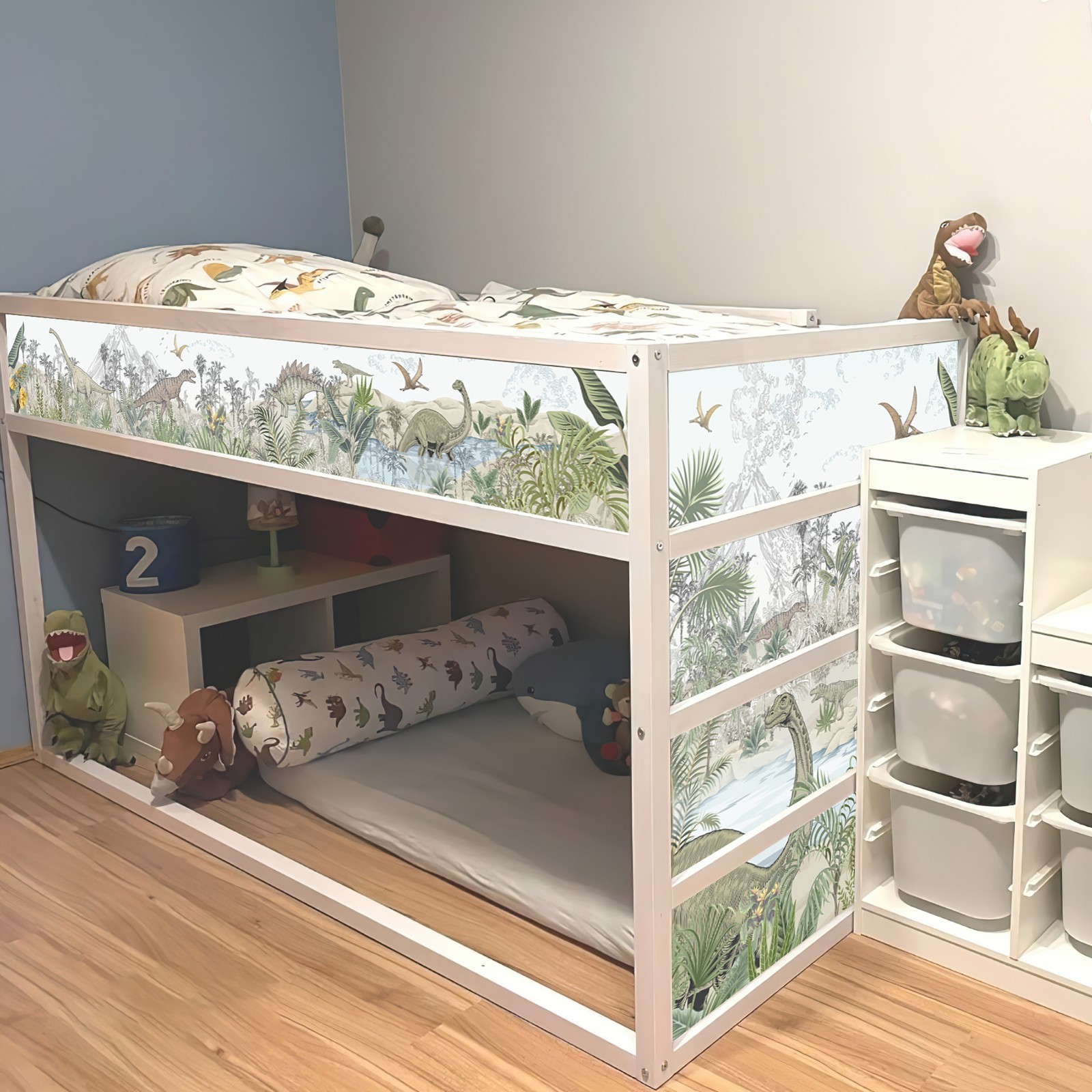 Dinosaur Jungle IKEA KURA Bed Decals, Watercolor Dino Vinyl Stickers