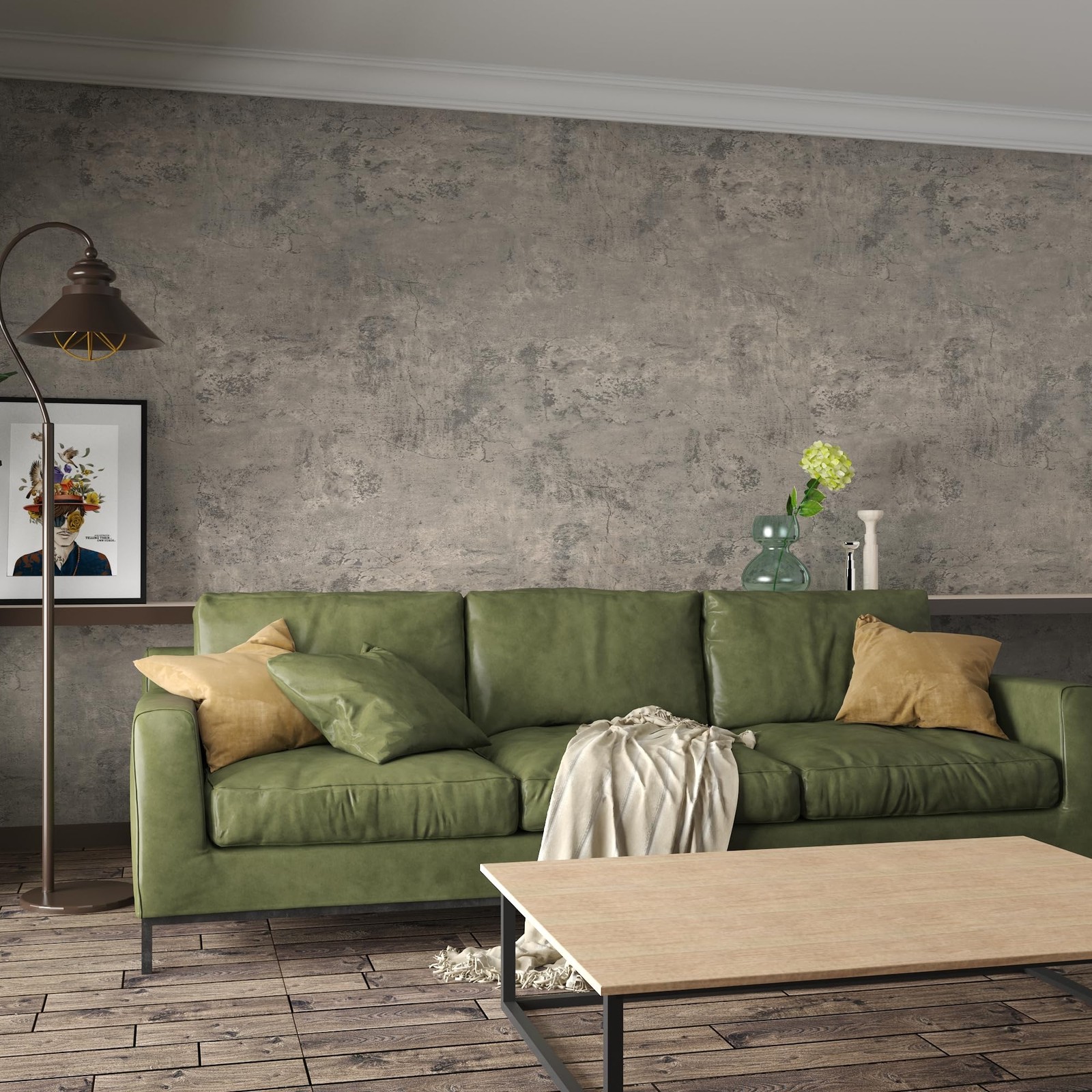 16"×118" Thick Light Brown Grey Concrete Contact Paper Waterproof Gray Concre…