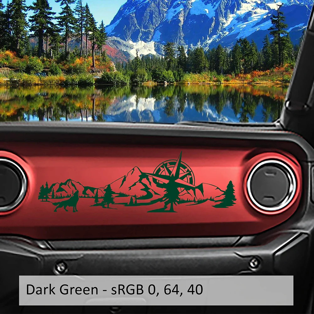 Aftermarket Jeep Wrangler JL & Gladiator JT Dashboard Decal – Wolf, Mountain & C