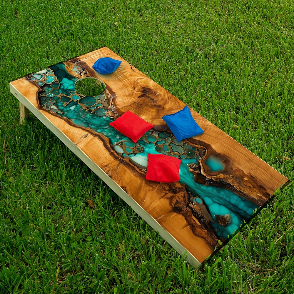 Wood Turquoise Epoxy Cornhole Wraps Stickers Cornhole Skins Cornhole Wraps for B