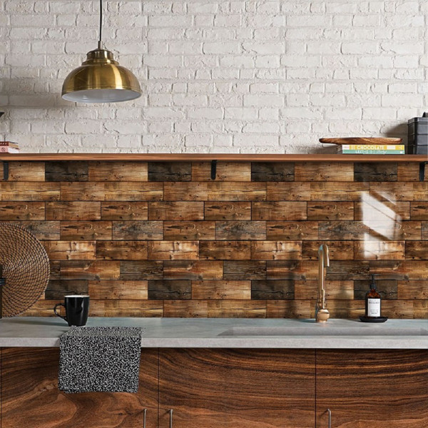 10pcs Self-Adhesive Wood Grain Wall Tiles Waterproof Decor Wall Sticker Kitchen