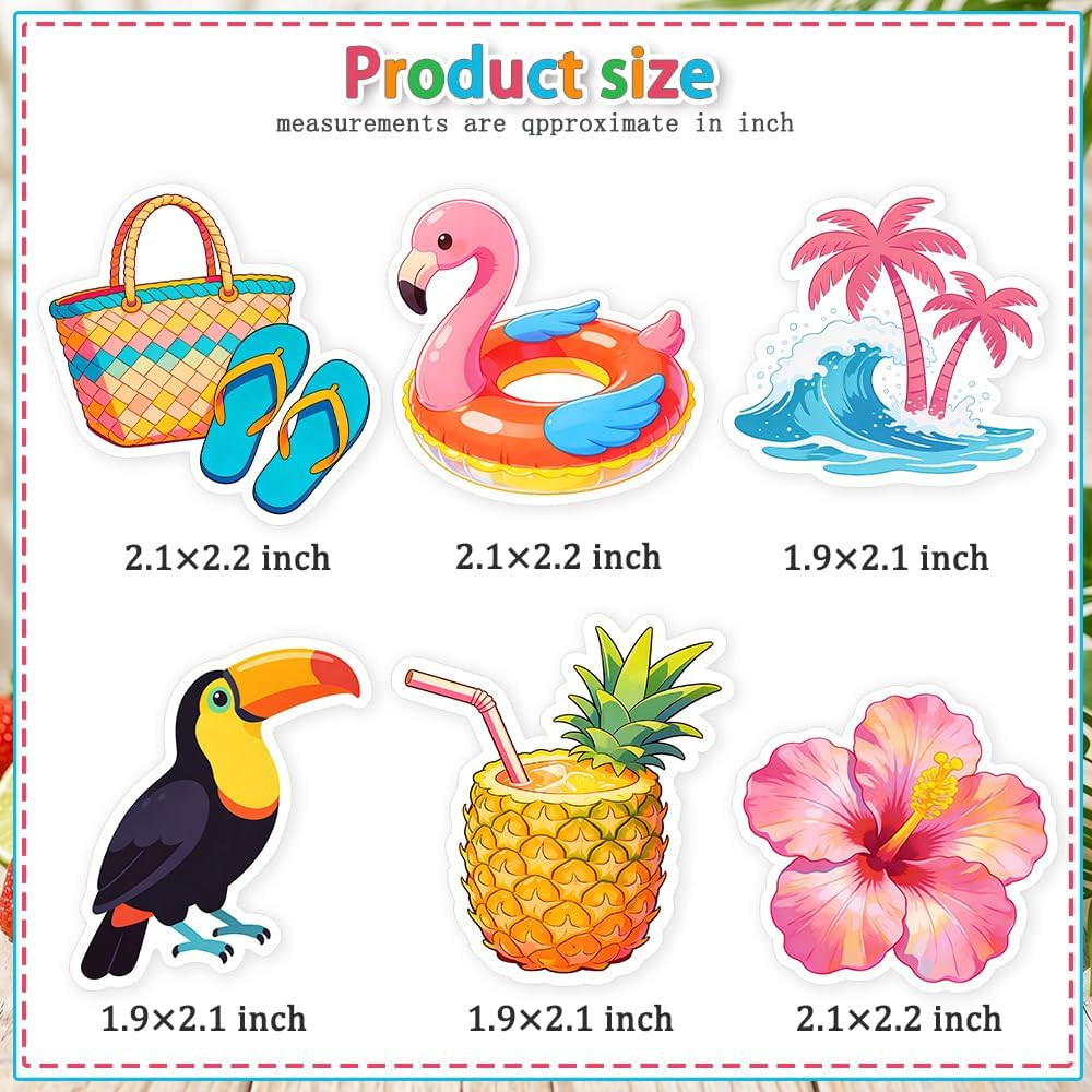 100 PCS Summer Vinyl Hawaiian Beach Stickers for Kids and Teens