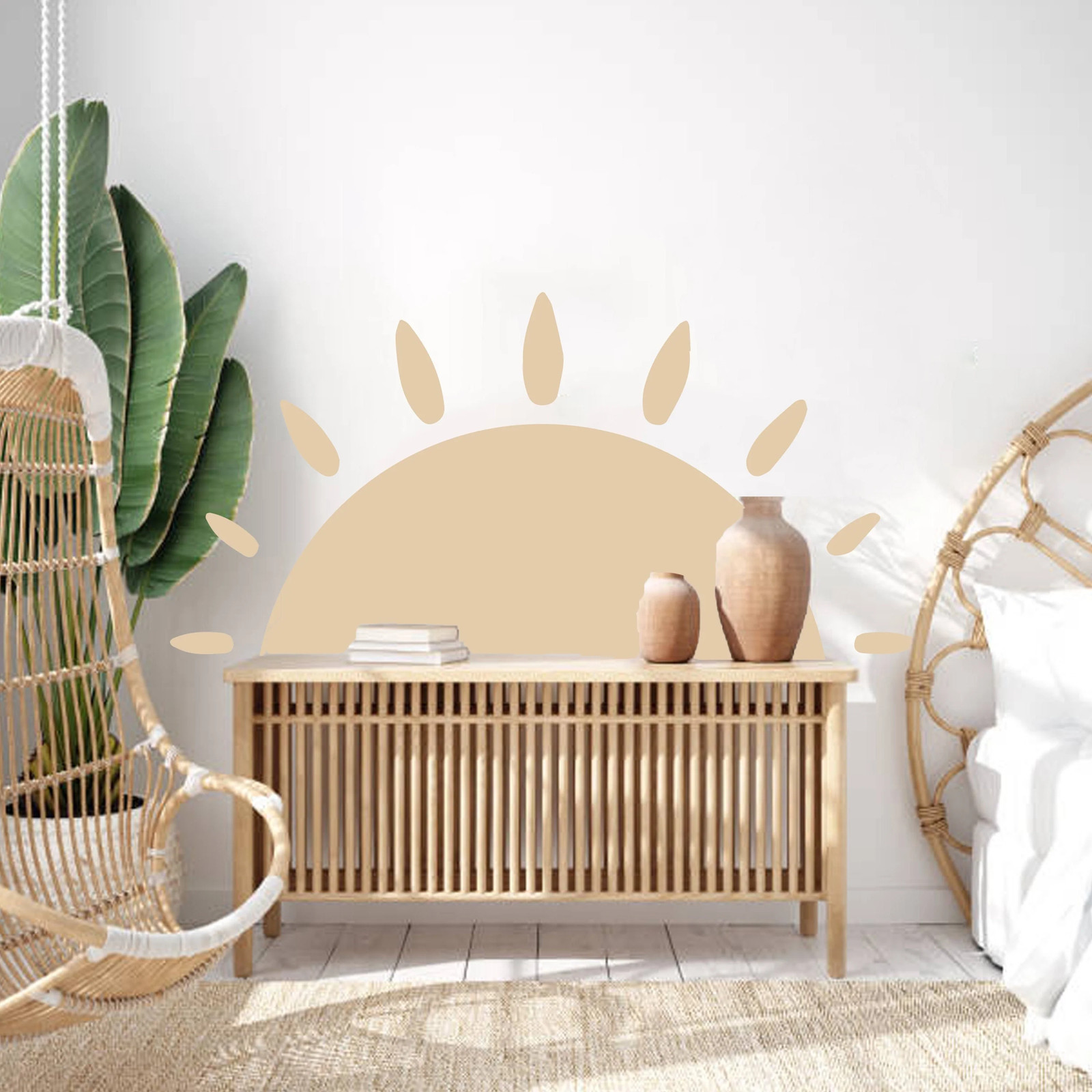 Boho Sun Wall Decal – Half Shape Sunshine Large Sticker Decor For Nursery Kids