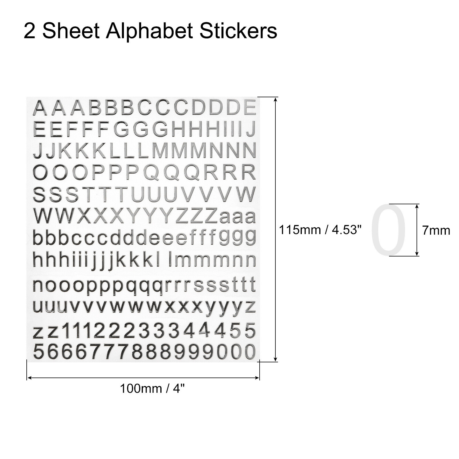 Alphabet Letters Number Stickers Foil Glitter Self Adhesive Silver 2 Sheets