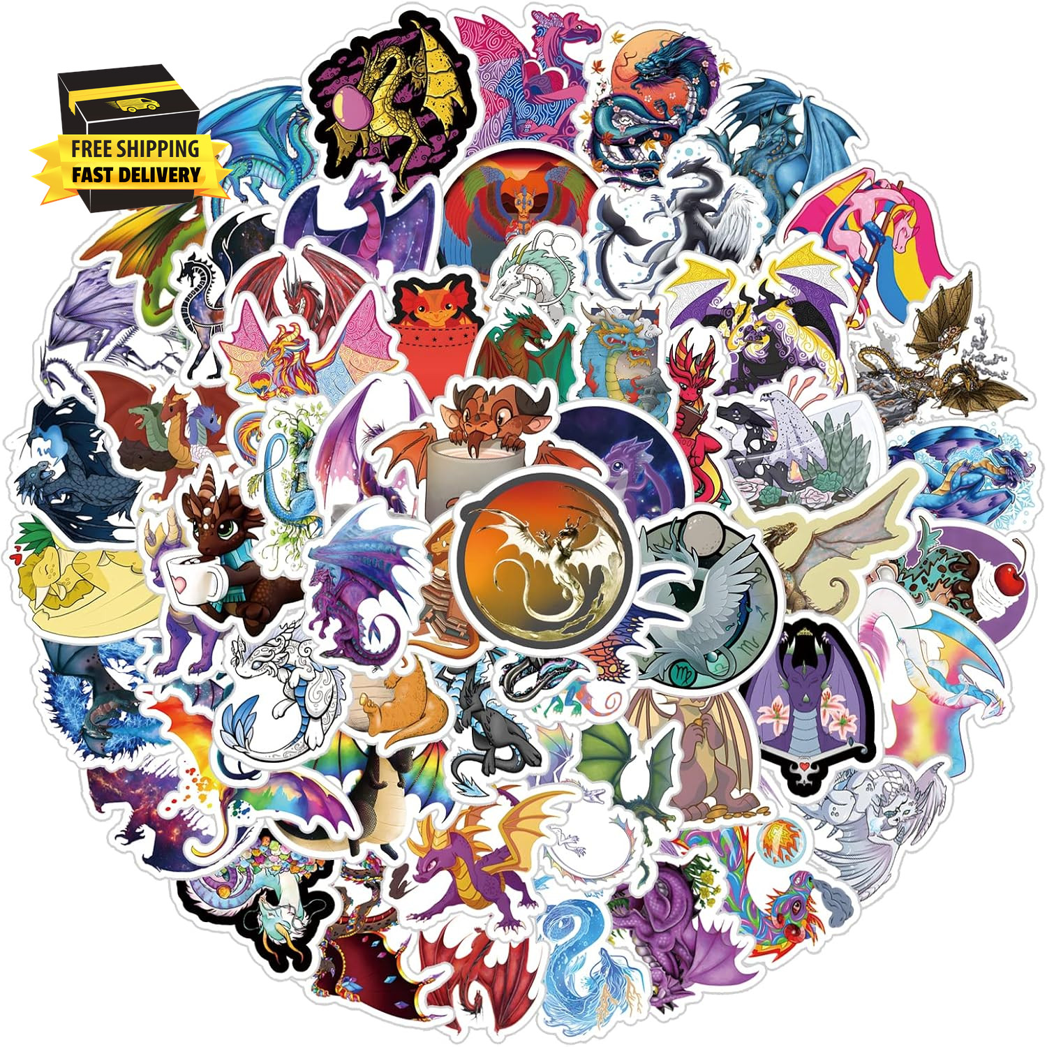 61Pcs Dragon Stickers Pack, Aesthetic Cartoon Cute Vinyl Waterproof Decals for W