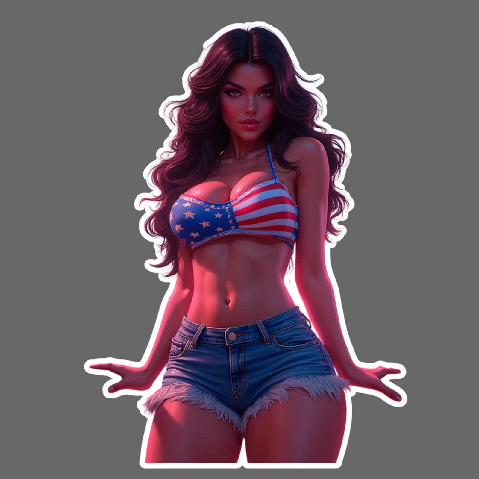 Pinup Girl Sticker Vinyl Decal Brunette Curvy American Flag Bikini Sexy Retro
